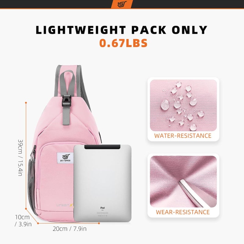 SKYSPER Sling Bag RFID Crossbody Sling Backpack Cross Body Shoulder Bag Travel Hiking Daypack for Women Men(Pink) - Image 5